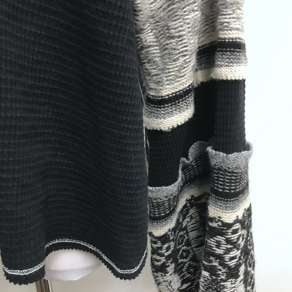 Free People black gray long sleeve mock neck fair isle sweater boho hippie top L - Picture 6 of 8